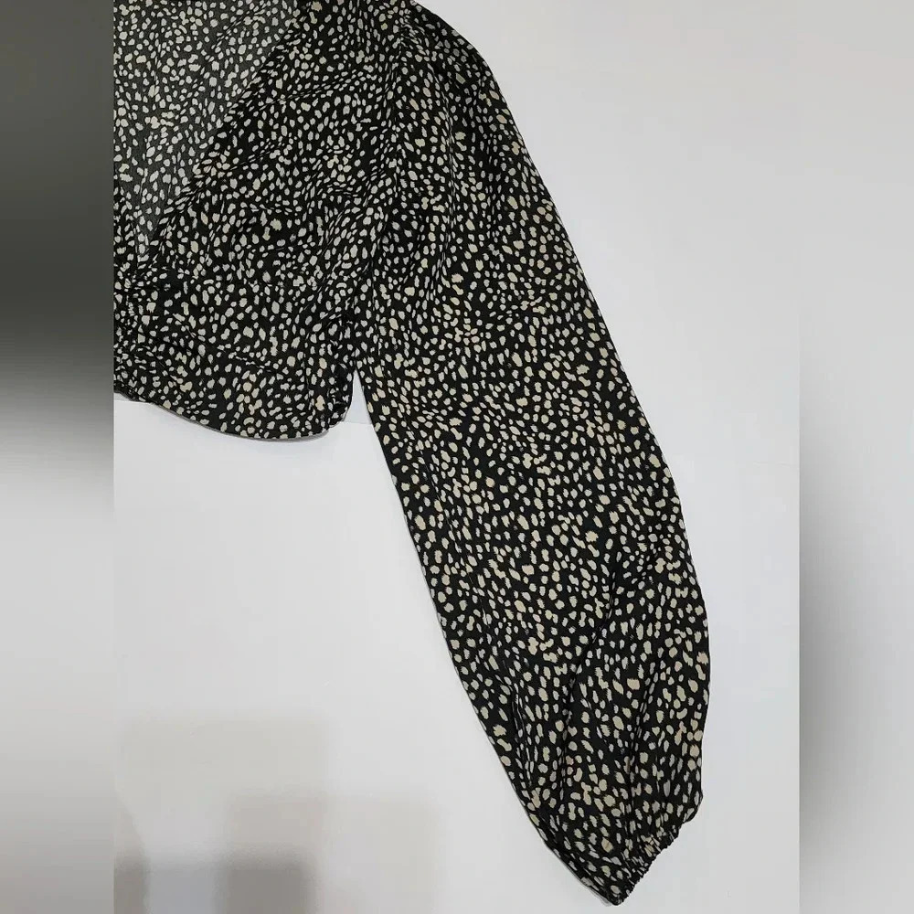 Shein Black Leopard Print Crop Blouse Bell Sleeves, sz XS - Picture 12 of 14